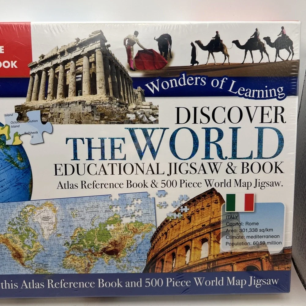 Discover The World Wonders of Learning 500 Pc Puzzle & Atlas Book Set SEALED